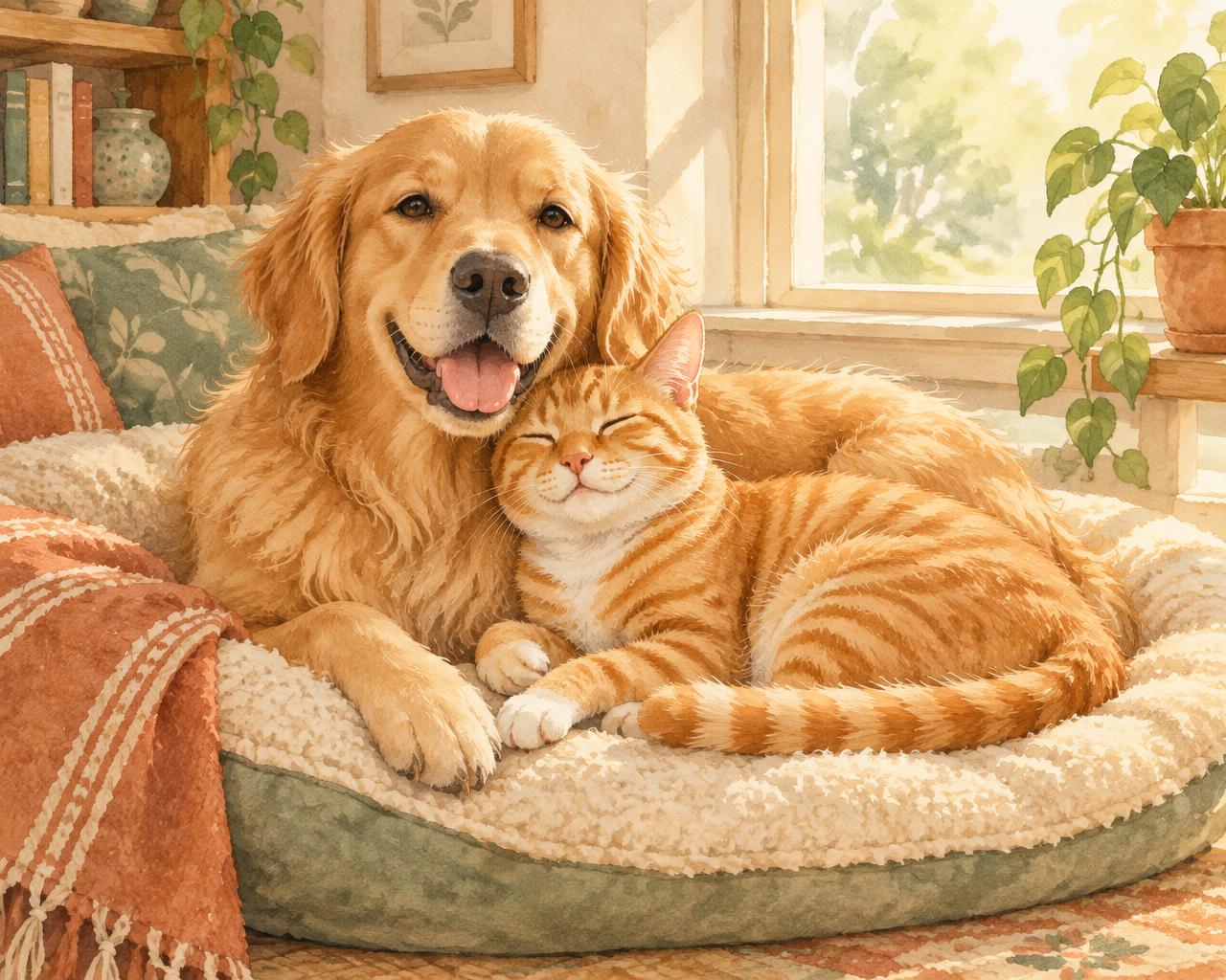 Perro y gato descansando juntos